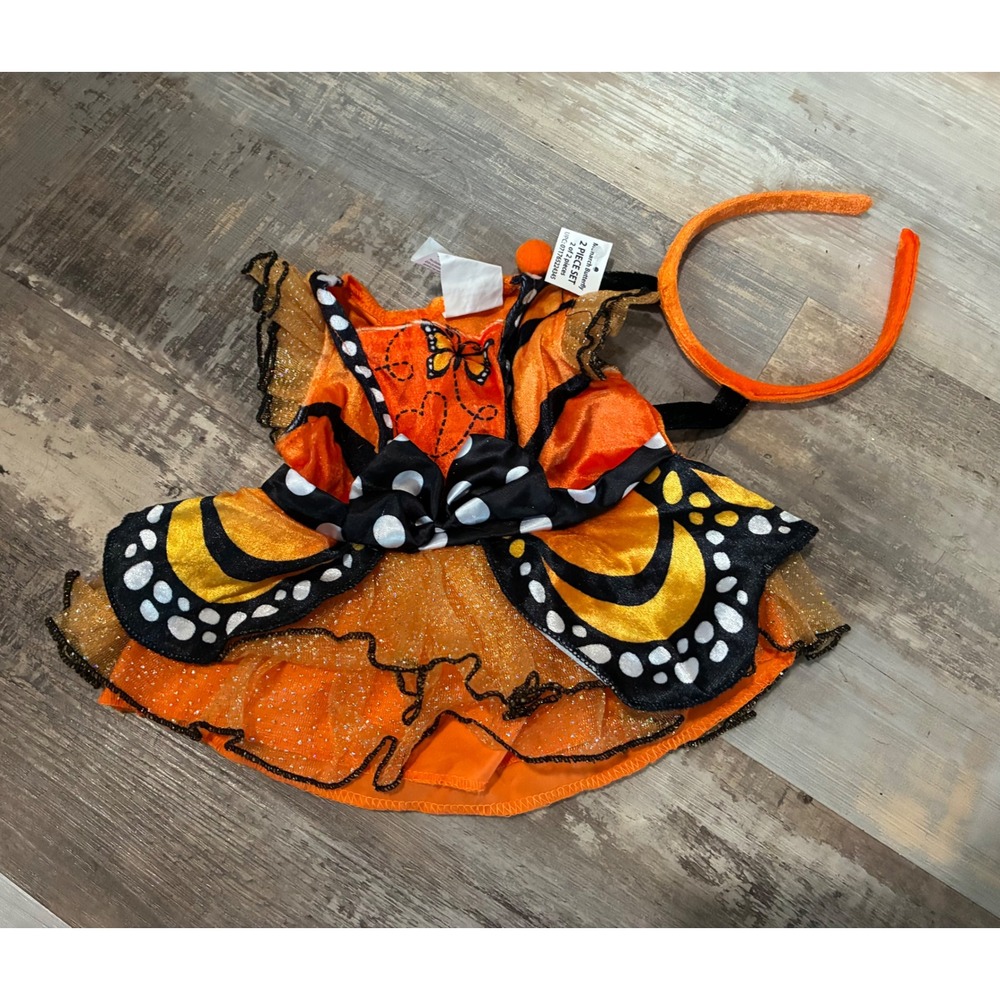 Walmart Monarch Butterfly Costume 2 Piece Set Dress Headband Orange Black 0-6M